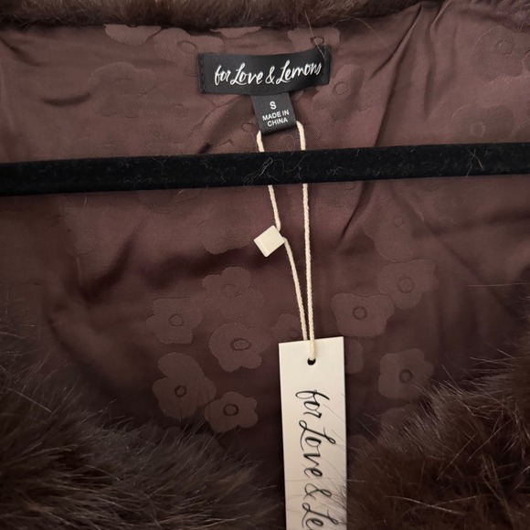 NWT For Love & Lemons Esme Faux Suede Fur Trim Cropped Bolero Jacket Brown Small - Picture 3 of 4